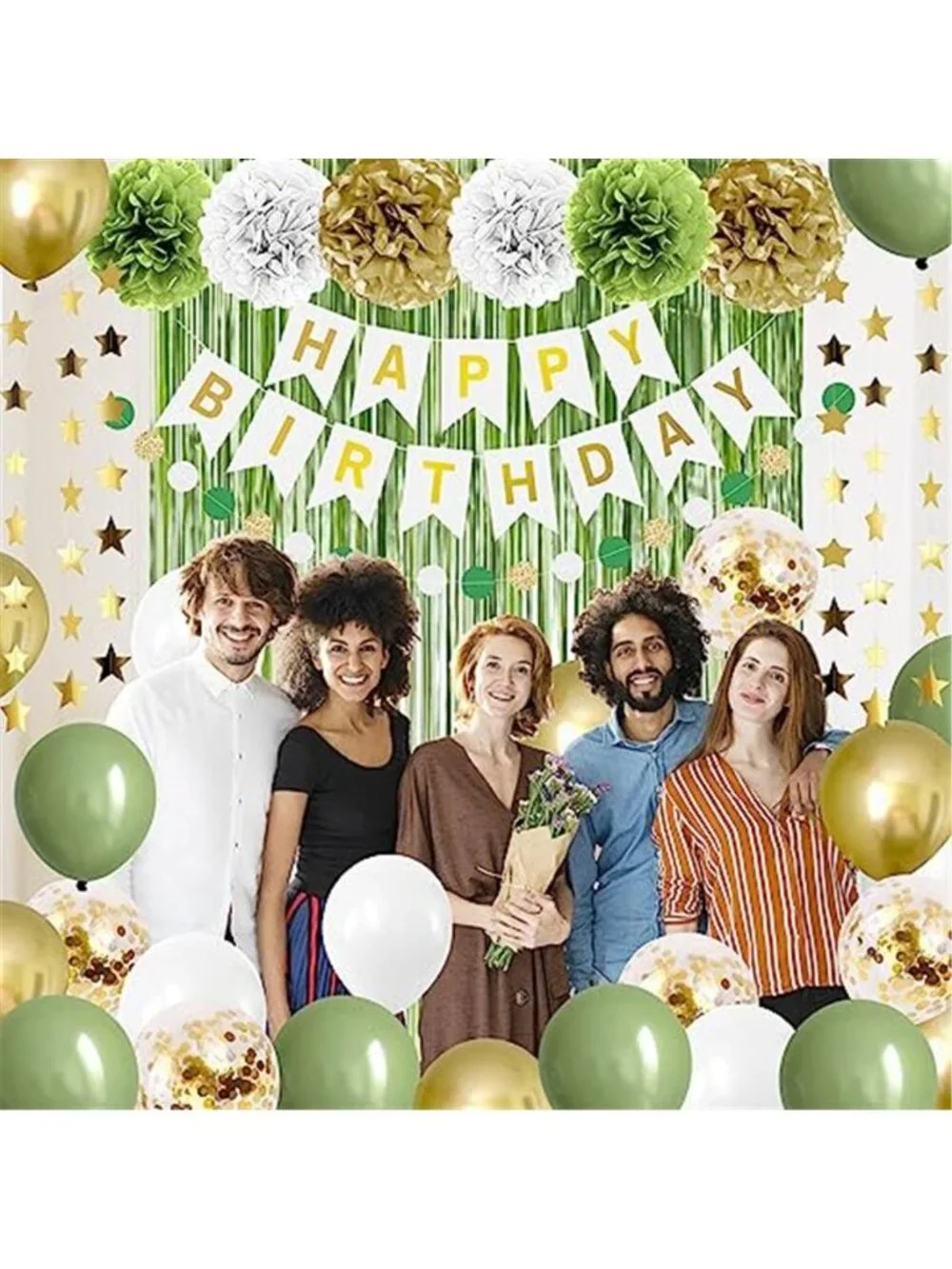 Sage Green Birthday Decorations Balloons Banner Backdrop Garland Party Set